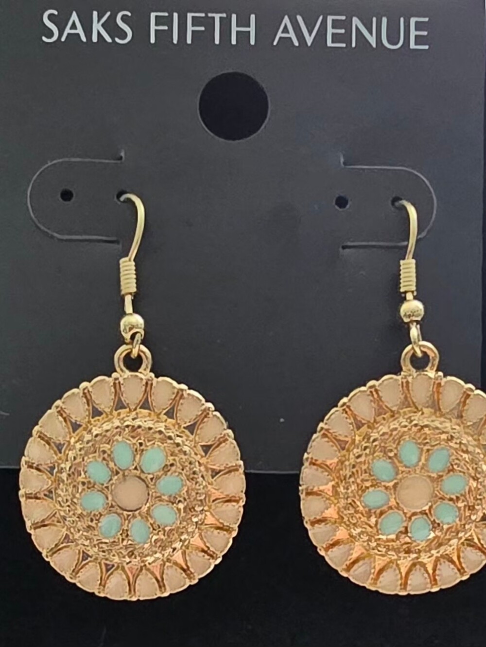 Saks Fifth Avenue Gold-Tone Textured Drop Earrings with Mint Centers